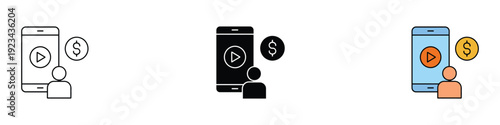 Mobile content creator earnings icon vector. Online video monetization symbol. Vector Illustration.