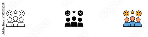 Customer feedback icon vector. Group rating with happy, sad, and neutral emoji faces symbol. Vector Illustration.