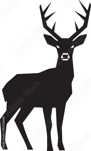 Black silhouette of a deer with large antlers on white background 1