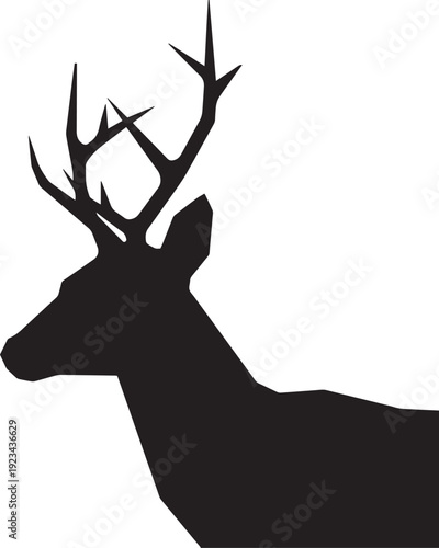 Black silhouette of deer with antlers on white background