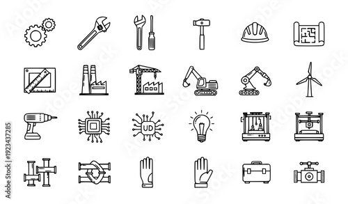 Modern Industrial Engineering Line Icons Editable Stroke Vector