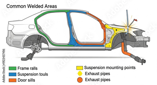 Car Body Welded Areas Diagram.