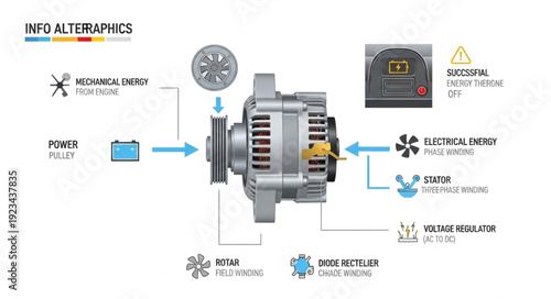 Car Alternator Diagram Infographic Parts.