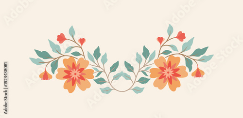 Mughal floral symmetrical divider, oriental ornamental border, vintage ethnic design element