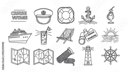 Cruise Voyage: A captivating illustration of cruise elements and voyage essentials, inviting viewers to embark on a maritime adventure, visualizing sea voyage.