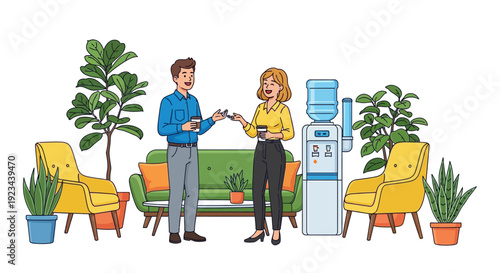 Friendly Colleagues Enjoying Office Coffee Chat
