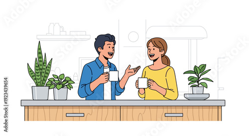 Happy Colleagues Coffee Break Modern Office