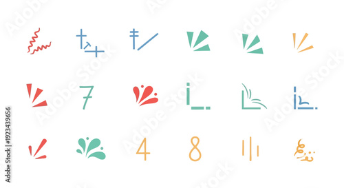 Colorful abstract shapes and symbols are illustrated in vibrant dfghtred hues on a canvas.