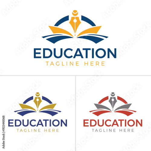 Premium Academic Logo with Golden Pen Nib and Open Book for Professional Scholars, Elegant Literacy Emblem Featuring Calligraphy Pen and Literature Pages for Higher Education Vector Illustration