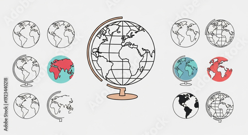 Collection of globes showing different continents and styles.