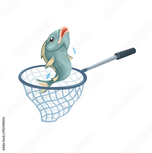 Fish Caught in Fishing Net Vector Illustration