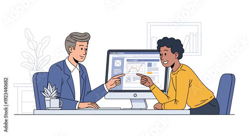 Office Mentor Explains Software to Colleague