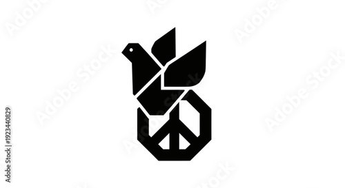 Black dove peace symbol logo design.