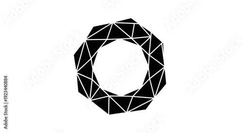 Black geometric polygon ring shape.