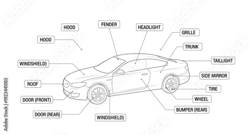 Car Diagram Technical Illustration.