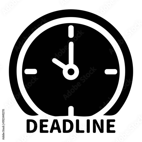Black and White Deadline Clock Icon.