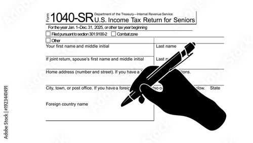 fill out Form 1040-SR, black isolated silhouette