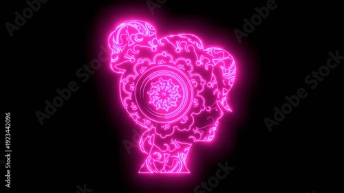 Wallpaper Mural Young woman head decorated by geometry pattern. Neon shine. Torontodigital.ca