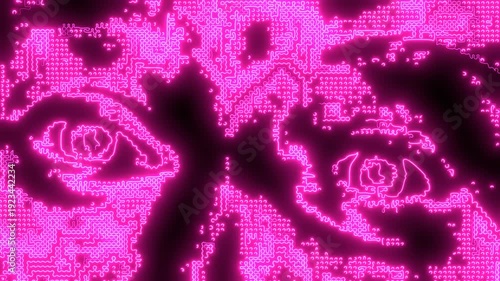 Wallpaper Mural Top part of the woman face front view. Halftone style. Neon glowing. Torontodigital.ca