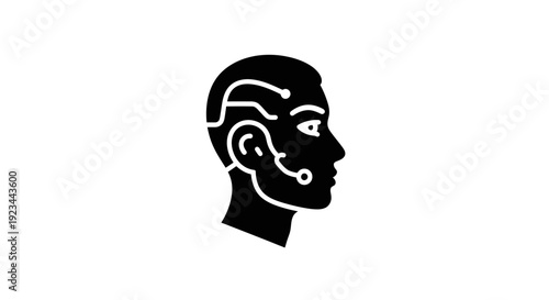Black silhouette of human head with earpiece.