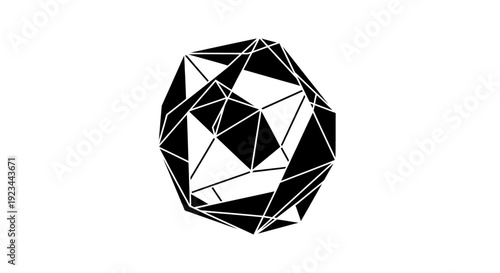 Schilderij op canvas Black and white geometric dodecahedron shape.