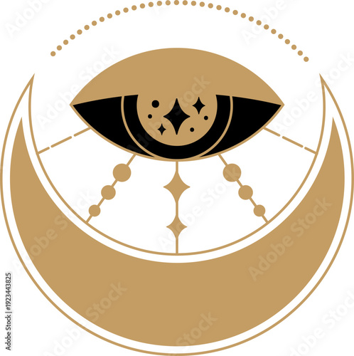 Mystical eye with crescent moon