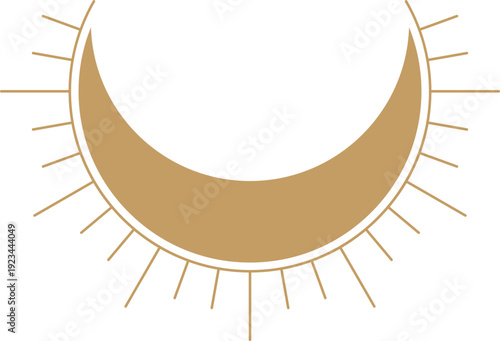 Mystical golden crescent moon