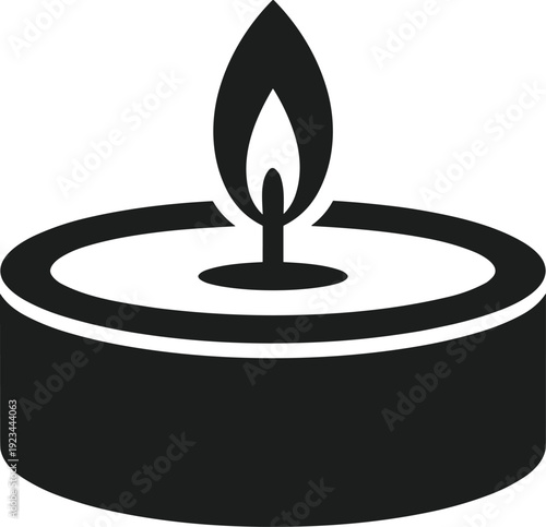 Black silhouette of a lit candle with a flame fire light