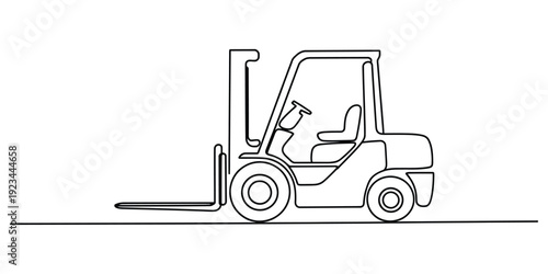 Single line drawing of a forklift truck used for industrial logistics and warehouse operations