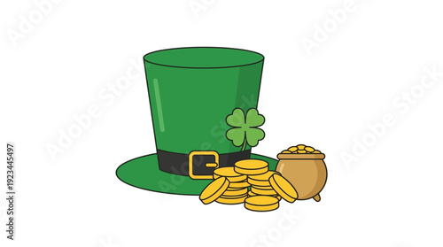 Lucky Irish Leprechaun Hat with Gold d flat vector isolated white background