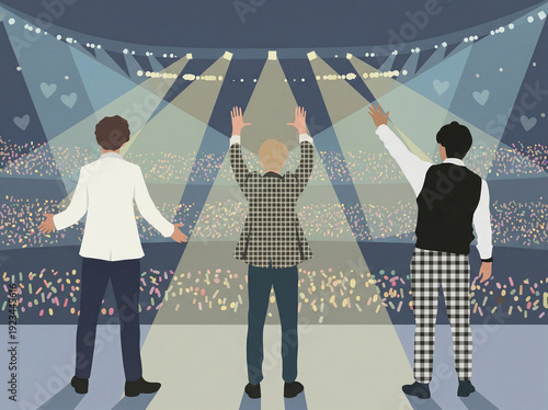 K-pop Boys Group Concert Stage, Live Performance with Shining Fan Lights　K-popボーイズグループのライブパフォーマンスと光り輝くファンライト