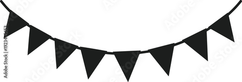 Black Decorative Garland Silhouette Vector with Triangle Flags