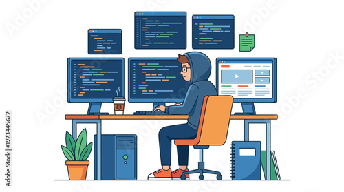 Programmer Working on Website d flat vector isolated white background