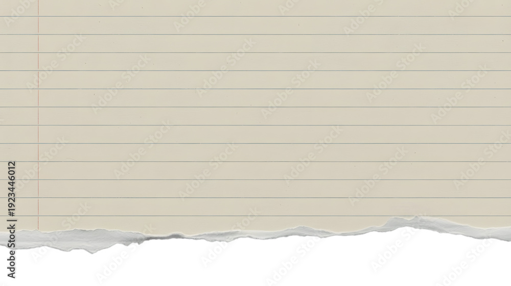 Naklejka premium Blank Lined Notebook Paper with Torn Edge Transparent PNG, Realistic Ripped Note Sheet Isolated Stationery Element
