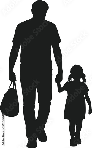 Dad and Daughter Walking Hand in Hand Silhouette Vector holding 1