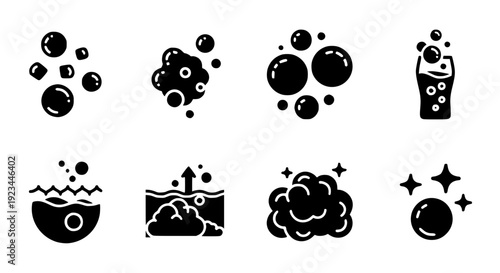 Soap foam bubbles solid glyph icon collection