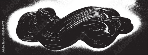 Abstract black ink blob with white outline on dark background.