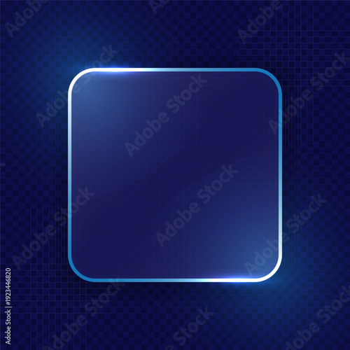 Transparent frosted glass square, rectangle. Glassmorphism element in dark blue colors for modern UI design elements and minimalist layouts. Glass texture icon. Vector