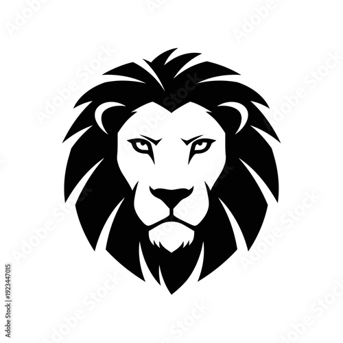 Black and white lion head illustration.