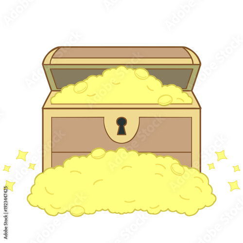 溢れんばかりの金貨が入った黄金の宝箱 財宝と成功のイラスト