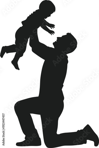 Father Lifting Child Up Silhouette Vector Graphic