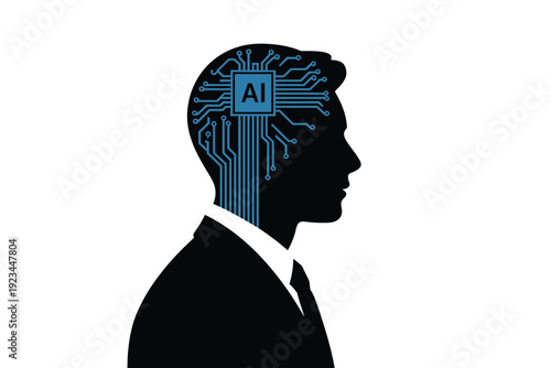 A silhouette of a human head filled with digital circuitry and artificial intelligence