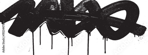 Black Graffiti Tag with Dripping Paint on White Background.
