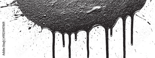 Black liquid dripping and splashing on a white background.