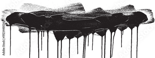 Black Paint Drips and Splatters on White Background.