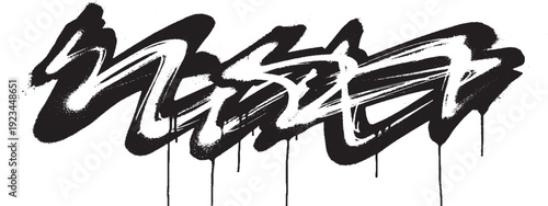 Dynamic Black and White Graffiti Tag with Paint Drips.