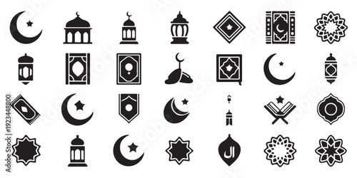 Islamic Ramadan and Eid vector icons collection with mosque star moon and lantern motifs