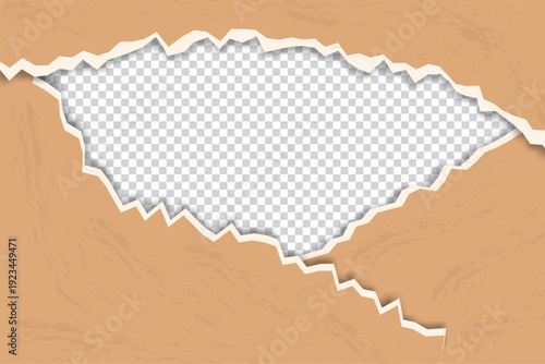 Horizontal kraft torn paper background with white ripped edges and subtle grunge texture vector