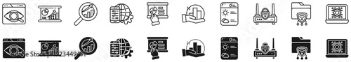 Data analytics icon set. Big data analysis technology symbol.