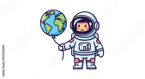 Illustration Vector of Astronaut in Space Suit Holding Earth Balloon.